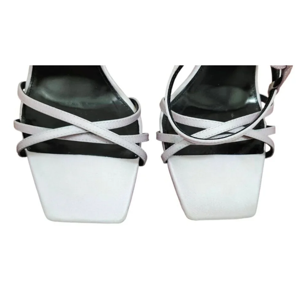 Saint Laurent Paris Satin Strappy Heels Light Lavender Black 36.5 EU